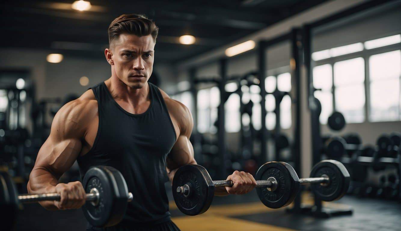 A person lifting weights in a gym while practicing martial arts