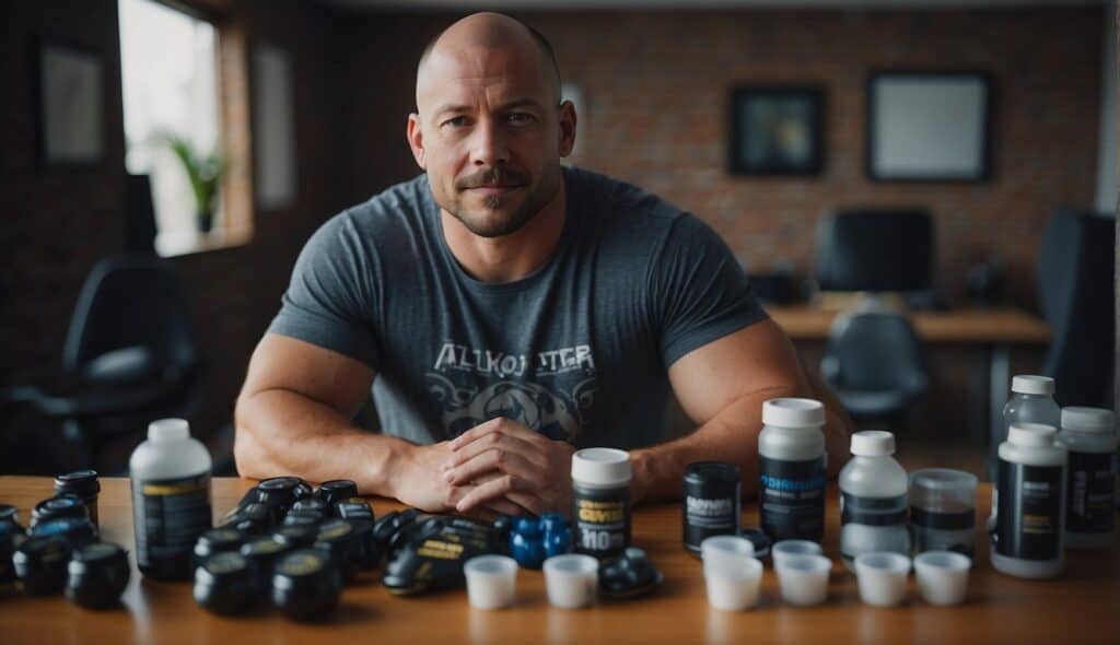 A beginner wrestler surrounded by training supplements and resources