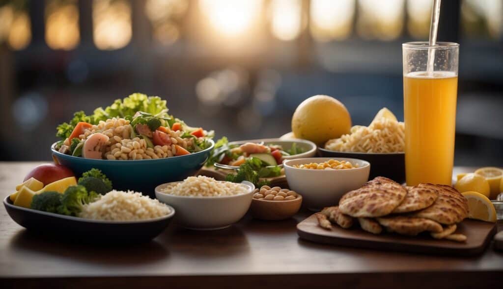 A wrestler's diet: balanced meals, protein sources, and hydration. No human subjects or body parts included